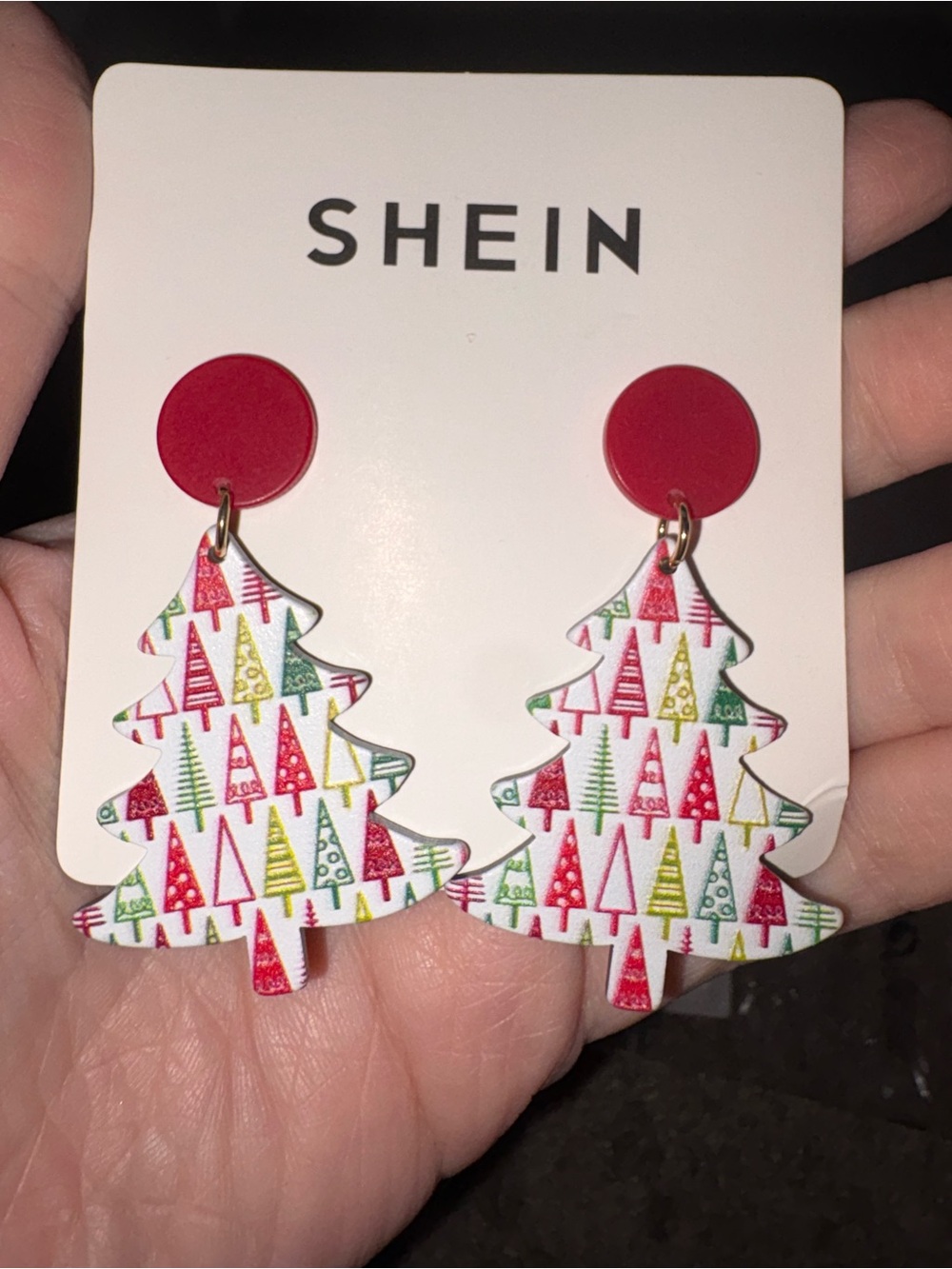 SHEIN Red & White Christmas Tree Drop Earrings